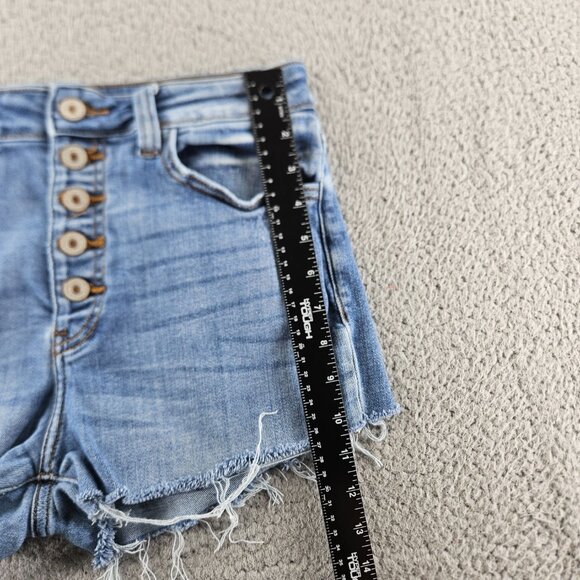 KanCan Shorts Womens 29 Blue Distressed Frayed Hem High Rise Button Fly Denim - Picture 11 of 15